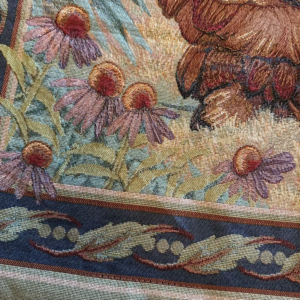 Tapestry w/ Fancy Rod Roosters & Hen French Country Wall Hanging Farmhouse